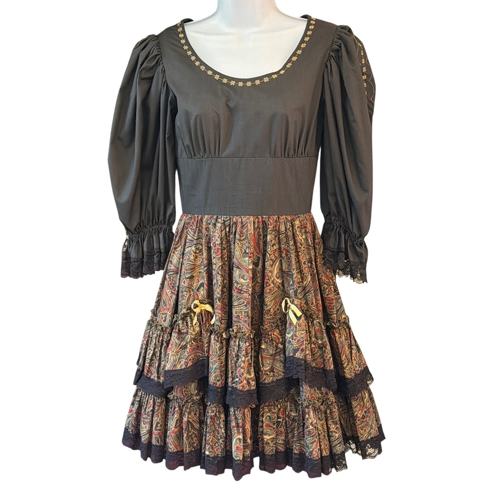 Vintage Custom Made by Judy Paisley Tiered Dress Cottagecore Prairie Victorian